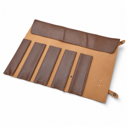 5-Slot Leather Chef Knife Storage Bag