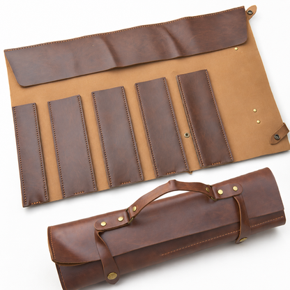 5-Slot Leather Chef Knife Storage Bag