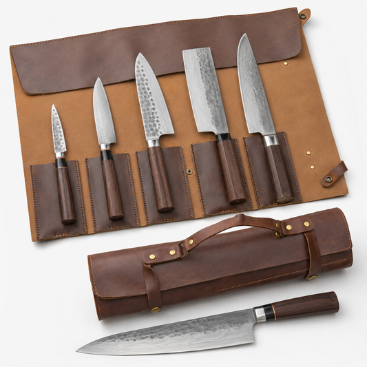 5-Slot Leather Chef Knife Storage Bag